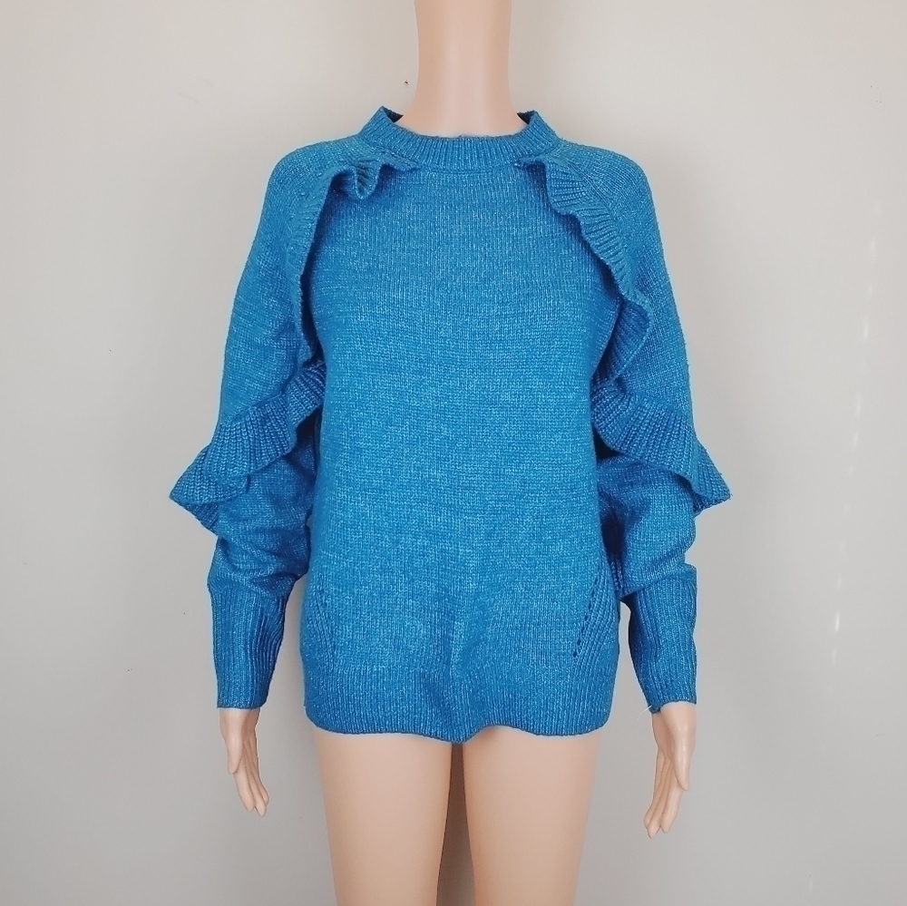 Time and tru blue ruffle long sleeve sweater Size M NWOT